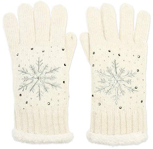 Caspar GLV009 warm gefütterte Damen Strick Handschuhe mit gesticktem Eiskristall und dezentem Strass