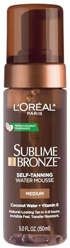 L'Oreal Paris Skincare Sublime Bronze Hydrating Self-Tanning Water Mousse, Quick Drying, Streak-Free Self-Tanner for Natural Looking Tan, 5 oz