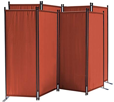 QUICK STAR 2 Stück Paravent 4 Teilig 165 x 220 cm Rotorange - Garten & Balkon Sichtschutz Stellwand Innen & Außen - Raumteiler Trennwand Faltbar Blickdicht & Wetterfest