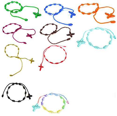 PPX Lot de 10 Chapelet Bracelet Croix Faite à la Main Anniversaire