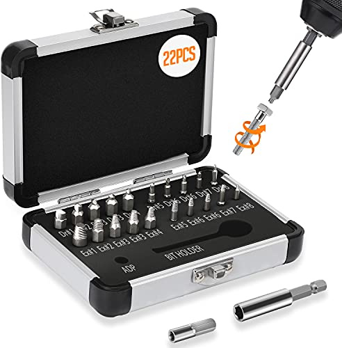 Jellas 22PCS Schraubenausdreher Set, Jellas Beschädigte Schraubenentferner Set, Separate Bohr- und Extraktionseinsätze, aus Schnellarbeitsstahl, für beschädigte Schrauben 2-12mm, Härte 64-65HRC