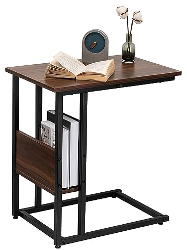 WOLTU Beistelltisch Kaffeetisch Couchtisch Sofatisch Nachttisch Betttisch Laptoptisch, Gestell aus Metall, Tischplatte aus Holzspanplatte, 55x36x59,5cm(BxTxH), Dunkelbuche TS79dc