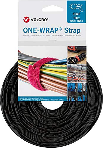 Velcro® One Wrap® - Bridas para cables (20 x 200 mm, 100 unidades), color negro