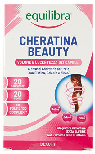Equilibra Integratori Alimentari, Cheratina Beauty, Integratore a Base di Cheratina e Foltil 100 Complex, Mix di 5 Vitamine e 4 Sali Minerali, Capelli e Unghie Forti e Belli, 20 Compresse