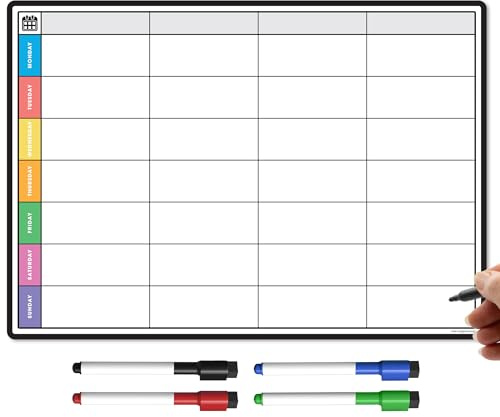 TMS Magnetischer Wochenplaner und Organizer - Whiteboard für Familien- oder Geschäftsaufgaben und Essensplanung - enthält 4 magnetische Trockenlöschstifte (Multicolor Style 2, A4)