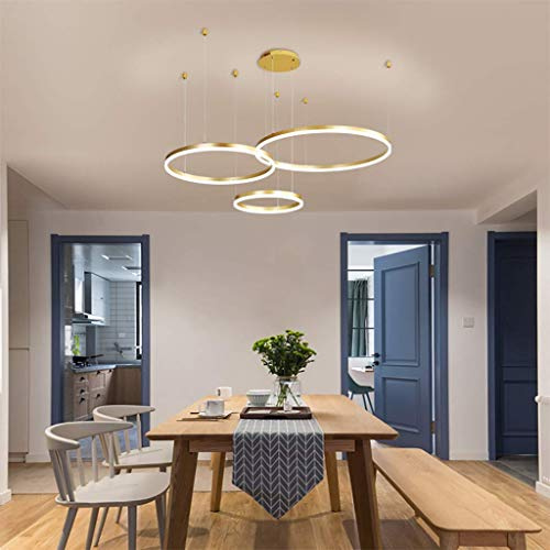 FUMIMID LED Pendellampe Wohnzimmerlampe Pendelleuchte Dimmbar Mit Fernbedienung Kronleuchter Moderne Esstischlampe Aluminium Runde Acryl Beleuchtung Deckenleuchte,Gold,3laps20+40+60cm