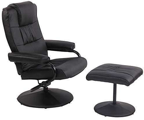 CLP Sillón De Salón Ennis con Otomana Reposapiés Tapizada En Cuero Sintético I Sillón Relax TV Giratorio & con Respaldo Ajustable, Color:Negro