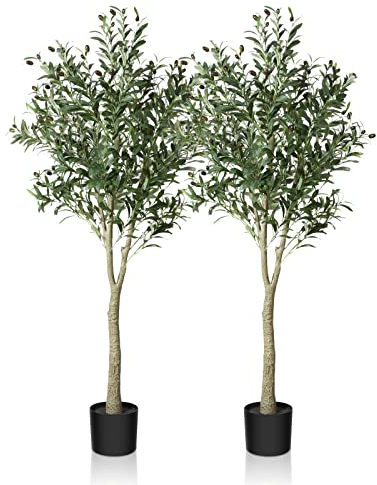 CROSOFMI Künstlicher Olivenbaum Pflanze 150 cm Gefälschter Formschnitt Seidenbaum, Perfekte Kunstpflanzen im Topf für Drinnen und Draußen 2 Pack