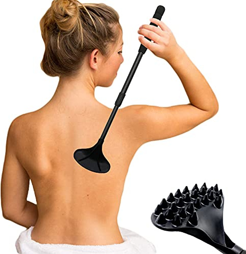 EASACE Rascador de espalda para mujeres y hombres extensible con fuerte cabezal de masaje ABS, rascador corporal de 21 pulgadas para adultos, mascotas compacto, retráctil（negro）