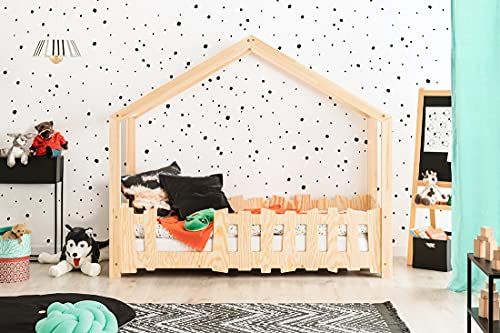 ahoj baby Kinderbett Hausbett, Kinderbett, Montessori-Bett, Jungenbett, Kindermöbel, Kleinkinderbett mit Lattenrost… (90x180 cm)