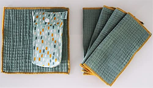 NoWaste Stofftaschentücher Set mit Tasche Rainbow old green