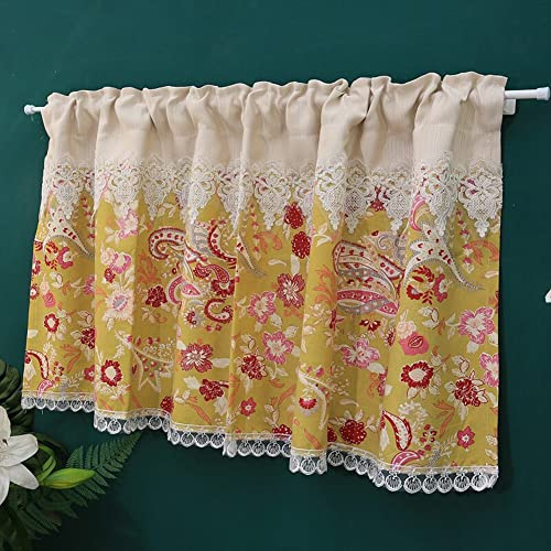 Lsimeru Gelb Bistrogardine Blickdicht Kurz 45cm Blumen Landhaus Luxus Scheibengardine Küche Küchengardinen Kurzvorhang Halb Fenster Kurzstores mit Spitze,45x90cm