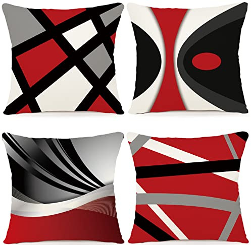 ZWJD Kissenbezug 45x45 4er Set Outdoor Kissen Dekokissen Leinen Kissenhülle Kissenbezüge Geometrische Muster Kissenhüllen für Sofa Wohnzimmer Zierkissen 45 x 45 cm-A017