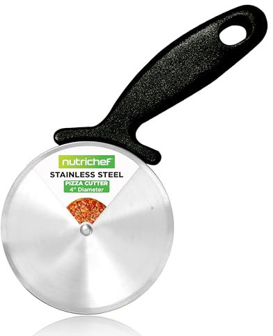 Nutrichef Pizza Cutter, Stainless Steel Pizza Knife Slicer- Premium & Sharp Pizza Pie Wheel, w/Finger Guard, Non-Slip Plastic Handle, Dishwasher Safe, Cuts Through Bread, Pasta, Dough