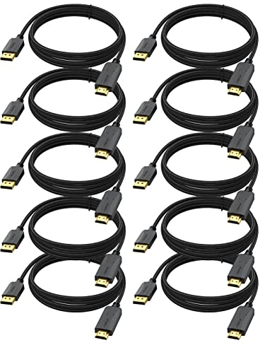 4K DisplayPort to HDMI Cable 10-Pack, 10 FT Display Port DP to HDMI HDTV Cord Adapter Male to Male(3840*2160,1920*1080) Durable & Flexible for TV, Computer, Monitor, Projector and More-Cotton Braided