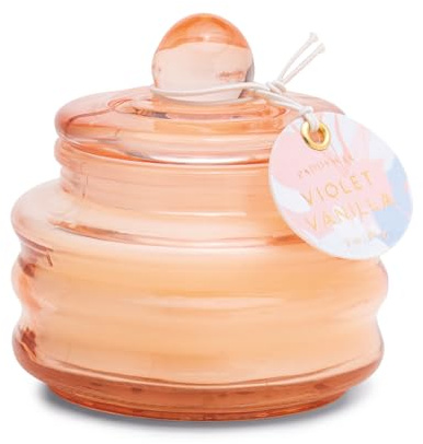 Paddywax Scented Candles Beam Collection Small Artisan Luxury Glass Jar Candle with Lid, 85g, Pink - Violet Vanilla