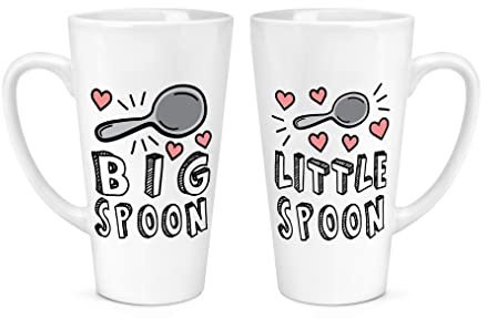 Big Spoon & Little Spoon 17oz Large Latte Mugs Cups Gift Set Pair Couples Boyfriend Girlfriend Husband Wife