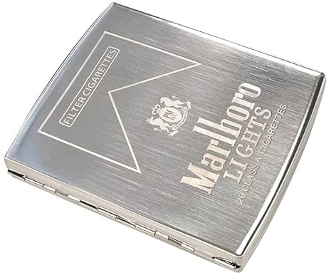 Zigarettenetui Metall 20 Zigaretten mit Gravur und Motiv für Herren Damen Zigarettenbox Silber-B