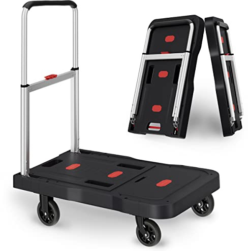Platform Truck Foldable Push Cart Dolly 330lb Weight Capacity, Adjustable Hand Truck Handle with 360 Degree Swivel Wheels for Garage Garden Home & Office Use, Black
