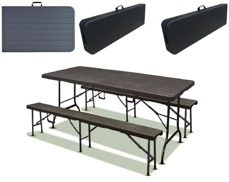 IZTOSS Table et Bancs Pliante Exterieur Rectangulaire 180x70x74CM,Table Pique-Nique Pliable avec Poignée de Transport pour Camping, Réception, Banquet, Fête (Noir-Table+Bancs)