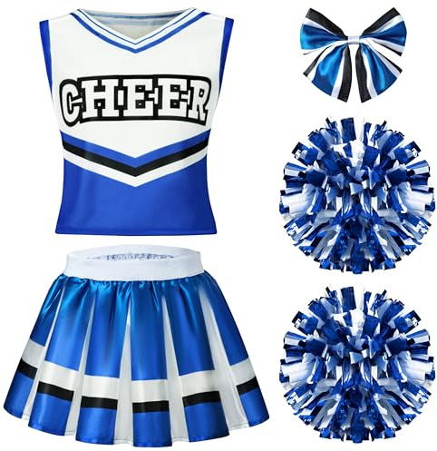 Spooktacular Creations Cheerleader-Kostüm für Mädchen, süßes Cheerleader-Outfit, blau-weiße Cheer-Uniform für Halloween zum Verkleiden und für Rollenspiele-S