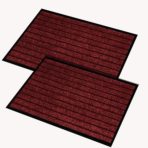 Hafaa Burgundy Door Mat 2 Pack 60x90 cm Water Absorbent Rubber Mat