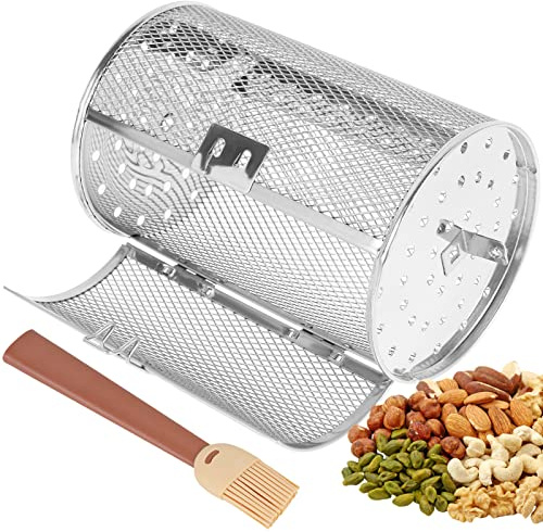 Rotisserie Basket for Tower Air Fryer 360° Rotating Grill Cage with Silicone Brush Stainless Steel Grill Roaster Oven Round Rack Basket Air Fryer Grilling Basket for Coffee Beans BBQ