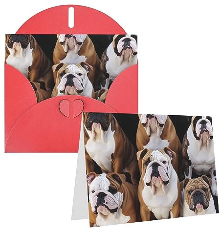 Grußkarten Englische Bulldoggen bedruckte Dankeskarten mit Umschlägen Happy Birthday Karte für alle Anlässe Geburtstag Dankeschön, Hochzeit und mehr, 10 x 15 cm