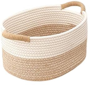 JISADER Seilgewebte Körbe zum Organisieren, Kleiner Korb, gewebter Seilaufbewahrungskorb, Spielzeugkorb für Tischplatte, Badezimmer, Büro, Kleidung, 35cmx25cmx13cm