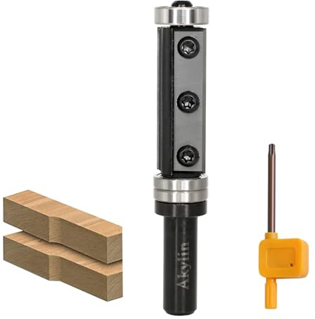AKYLIN Fraise à affleurer à plaques réversibles - Tige de 12 mm - Lame en métal dur interchangeable sur 2 côtés - Fraise à affleurer avec roulement à billes - Fraise à bois pour le travail des bords