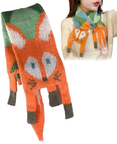 Fox Winter Scarf, Varm halsduk med rävmönster, Halsvärmare för kvinnor och flickor för kallt väder, stickad halsduk för utomhusbruk, inomhus, mjuk halsduk, vinterpresent Onlynery