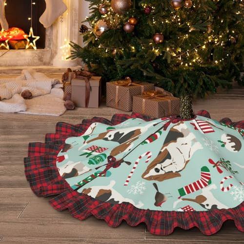 Sweet Basset Hound Print Weihnachtsbaum Rock Plaid Weihnachtsbaum Rock Home Leinen Weihnachtsbaum Matte Für Weihnachtsdekoration 91,4 cm