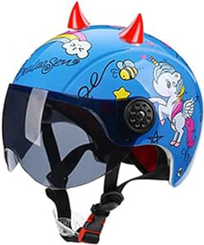 Jethelm Mit Visier, Kinder-Motorradhelm, Mädchen-Motorradhelm, Kinder-Mopedhelm, Für 5–12 Jahre C,48-55cm
