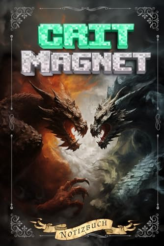 Crit Magnet Notizbuch | Lustiges Rollenspielbuch für deine Spielabende und Fantasiewelt | Für deine Erinnerungen in der Welt der Abenteuer | Inhalt: linierte Seiten mit W20 Würfeln | Cover: Drachen