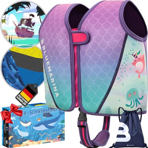 Bluemarina Schwimmweste für Kinder | Verschiedene Größen von Kleinkind bis Baby - Schwimmlernhilfe - Schwimmhilfe - Schwimmflügel - Schwimmring - Schwimm Weste für Kind ab 1-9 Jahren (Mermaid, M)