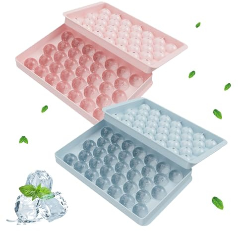 2 moldes redondos para cubitos de hielo, bandeja de cubitos de hielo con tapa, molde de bolas de hielo, bandeja de cubitos de hielo circular, bandejas de hielo reutilizables, fáciles de quitar, molde