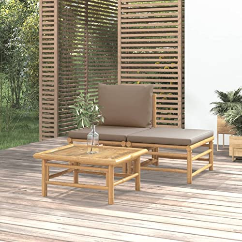 Faroom Gartenlounge Set Bambus Lounge Gartenmöbel Set Loungemöbel Set Bambus Balkon Lounge Sofa Outdoor Balkonmöbel Kleiner Gartengarnitur Sofagarnitur Taupe 3-TLG-Type-6
