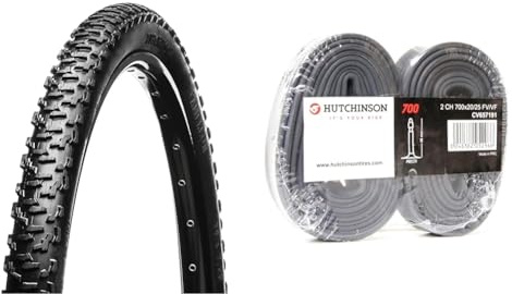 Hutchinson Cameleon-Pneu Vélo-VTT-Résistance-Tringles Rigides, Noir, 26 x 1,95 & CV657611 Lot de 2 Chambre à air de vélo Mixte, Noir, 26 x 1,70 à 2,35