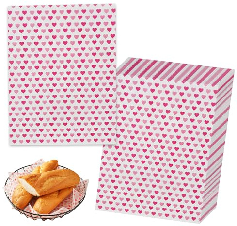 Lot de 50 feuilles de papier ciré imperméable à l'eau en forme de cœur de qualité alimentaire | Papier d'emballage alimentaire pour bonbons, gâteaux, fromage, sandwich, pique-nique