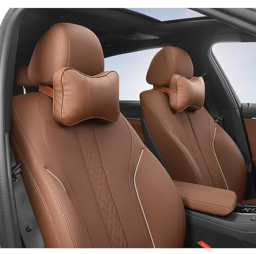 NETTAY 2pcs Auto Kopfstuetze Für Mercedes Benz GLC SUV 2015-2024 Kissen Komfortabel Atmungsaktiv Autositz Nackenkissen Fahren Mit Verstellbarem Riemen,C/Brown