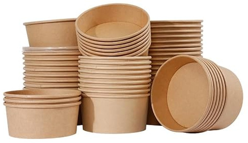 M7 Packaging Disposable Kraft Bowls Takeaway Bowls Salad and Lid, Food Containers 50 100 300 Pack, Brown Container with Lids for Hot Cold Food Dessert Snacks (50,850ml)