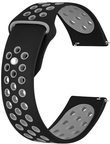 BISONSTRAP Watch Bands for Men and Women, Ventilated Silicone Watch Straps, Quick Release Sport Loop Band, 20mm, Black/Grey