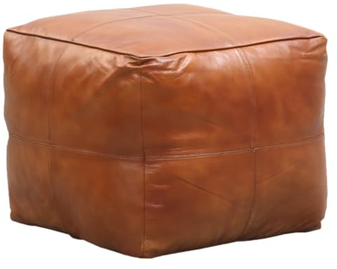 Marrakech - Pouf vintage con imbottitura e vera pelle, colore: marrone cognac, 45 cm, ideale come decorazione per camera da letto, soggiorno