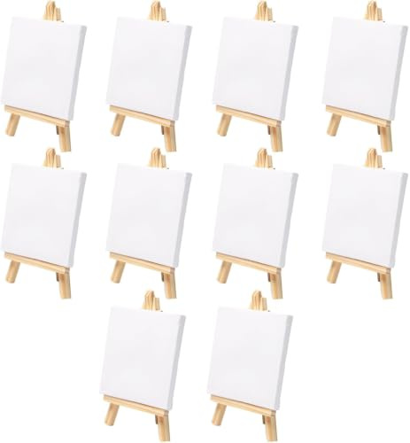 10 Stück 10x10 Mini Leinwand Staffelei Holz, Mini Holz Dekoration Staffelei