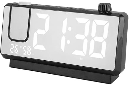 Projection Alarm Clock, 180° Rotatable Projector Temperature Humidity Monitor Gauge Hygrometer, USB Charger Weather Station Indoor Outdoor Alarms for Bedroom, Heavy Sleeper (Black)