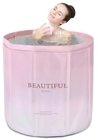 Sinbide Baignoire Pliable Adulte, Trempage Autoportante Baignoire, baignoire de trempage pliable pour adulte, Pliante SPA Baignoire pour Petite Salle de Bain, 65x65x70cm (Rose)