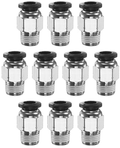 QUARKZMAN 10 Stück Push-to-Connect-Fitting für Industriesystem Schwarz | 6mm Schlauch-OD x 1/8 NPT-Gewinde, männlicher gerader Schnellverbinder, Kupfer-Luftleitungsschlaucharmaturen, PC6-N01
