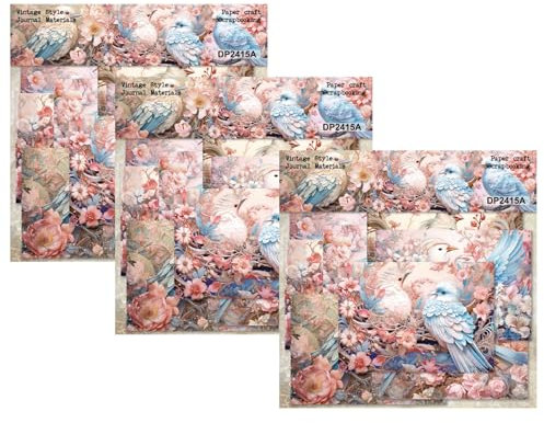 ZAKHSE Motivpapier Designpapier, 24 Blätter Design Papier Einseitig Bedruckt Liebesvogel Blumen Motive Scrapbook Papier, 21×14,5cm, 8 Designs Bastelpapier DIY Kartengestaltung Scrapbook Zubehör