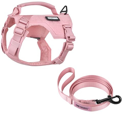OneTigris Hundegeschirr Kleine Hunde mit Leine(150cm), MINI Trooper Welpengeschirr mit Steuergriff und 2 Abschlepppositionen für Kleine Hunde, Rosa XXS