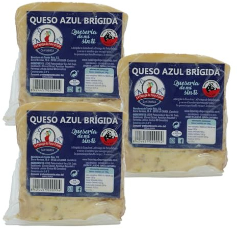LA PASIEGA DE PEÑAPELADA Queso Azul Brígida, PACK 3 Cuñas 350 gr (aprox) Al vacío - Sabor Intenso y Cremoso - Elaborado con Leche Pasteurizada de Vaca - Calidad Artesanal Española
